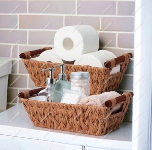 Caja de almacenamiento de bambú decorativa hecha a mano, cesta de agua, jacinto, algas marinas, toallero tejido para baño, muebles generales para el hogar - Product Image 2