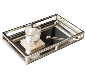 Artículos DE SERVICIO DE Navidad Bandeja rectangular de metal y vidrio Bandeja de espejo para decoración de bodas Bandeja de servicio de espejo para cosméticos - Product Image 1
