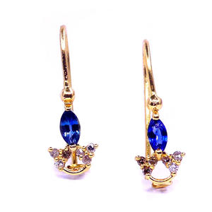 Pendientes de oro de 14 quilates hechos a mano con diamantes de imitación, joyería con piedras preciosas de zafiro azul, para mujeres - Product Image 1