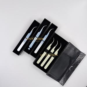 Cils courbés en acier inoxydable, anti-magnétiques, anti-statiques, à dents lisses et dentelées, avec motif découpé en diamant, demi-blancs/demi-bleus - Product Image 3