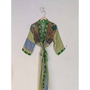 Belle robe en soie recyclée Kimono indien robe de maternité vêtements de nuit d'été thermiques vêtements de plage bohème Bikini couverture Dressing - Product Image 2