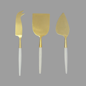 Ensemble de couteaux à fromage en métal finition blanc et or pour événements et dîners de luxe, outils à fromage en acier inoxydable pour cadeaux de mariage - Product Image 1