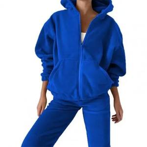 Femmes décontracté automne hiver ensembles de course tenues couleur unie à capuche pantalon Logo taille haute pantalons de survêtement ample sweat solide - Product Image 2