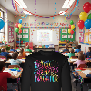 เสื้อยืดแขนยาวนักเรียน 100 วันสดใสยิ่งขึ้น สำหรับวันที่ 100 ของปีการศึกษา เสื้อยืดโปรโมชั่นแสนสนุกและรื่นเริง - Product Image 3