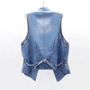 100% coton personnalisé sans manches Denim veste pour femmes Premium lavé à capuche jean veste rayé Rivet nouveau élégant respirant - Product Image 4