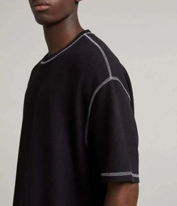 Dernier coton blanc coutures contrastées noir demi-manches hauts t-shirt surdimensionné Logo personnalisé rue t-shirt hommes été t-shirt décontracté - Product Image 3