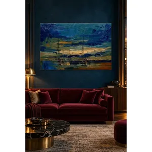 Impression sur toile de voiliers bleu marine dans le port au crépuscule, style palette de couleurs - Product Image 4