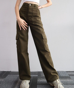 Women's <b>White</b> High Elastic Waist Cargo Pants Full Length Loose Fit Casual Solid Color Fleece Winter Zipper Fly - Product Image 3