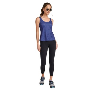 <b>Navy</b> Blue <b>Womens</b> Printed <b>Tank</b> <b>Top</b> Lightweight Scoop Neck Sleeveless Shirt with Subtle Leaf Pattern for Casual or Activewear - Product Image 5