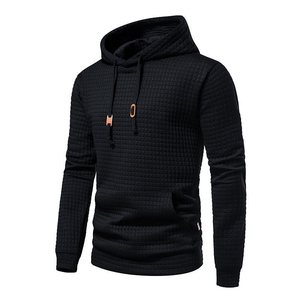 Pull-over décontracté à capuche pour hommes Sweat-shirt à capuche en coton matelassé à carreaux de couleur unie pour hommes - Product Image 4