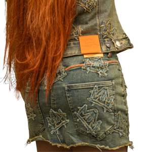 Mini-jupe en jean déchiré pour femme, motif brodé, ourlet brut, taille haute, style streetwear décontracté - Product Image 2