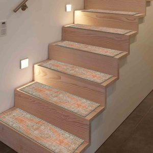 Orange Ethnic Step Rug, Bohemian Printed Rug, Modern Entry Rug - Product Image 5