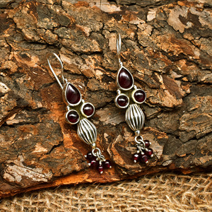 Pendientes Colgantes de Granate Rojo Natural en Forma de Pera y Cabujón Redondo, Plata de Ley 925, Hechos a Mano, Estilo Vintage, Joyería con Piedras Preciosas - Product Image 3