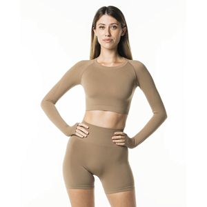 Chemise à manches longues sans couture pour femme, 51% Polyamide, 38% Polyester, 11% élasthanne, encolure ras du cou, taille Raglan - Product Image 1