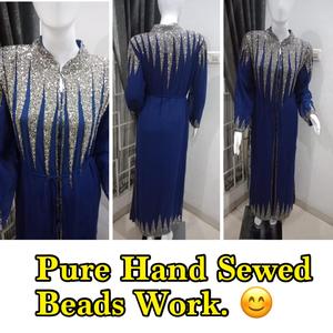 Impresionante diseño bordado a mano con lentejuelas crepé Kaftan Abaya Modest Open Front Sweep Train Floor-Length Mujeres High Class Fashion - Product Image 5