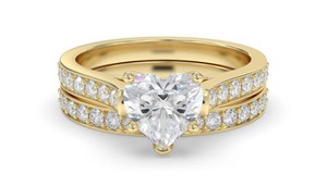 Adorable anillo de compromiso con corte de corazón y banda a juego, diamante cultivado en laboratorio de 0.80 ct en oro de 18 quilates y platino. - Product Image 2