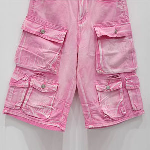 Cargo Jean Jorts para hombres, hecho a mano de algodón, Sun-Faded Baggy Street Retro Wash Jorts en Denim con un diseño de pierna ancha Jorts - Product Image 3