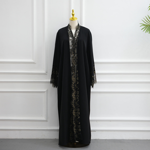Abaya ouverte de luxe en dentelle florale et mousseline, style <span class=keywords><strong>kimono</strong></span>, élégante et modeste, pour femmes musulmanes, robe longue, vente en gros, Dubaï, pour l'Aïd Ramadan - Product Image 6