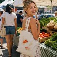 Sac fourre-tout vintage en toile brodée à la main motif poisson rouge, réutilisable, avec logo personnalisé OEM