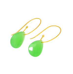 Pera Prehnita Calcedonia piedras preciosas pendientes de aro hechos a mano 925 joyería de plata esterlina chapado en oro pendiente de moda para mujer - Product Image 6