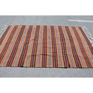 Alfombra de lana turca Vintage 5x8 'naranja negro clásico área grande patrón rectangular estilo tradicional diseño de retazos con respaldo de látex - Product Image 3