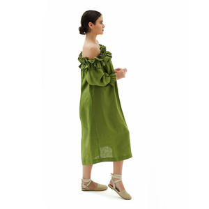 Atractivo Vestido Maxi Verde de Verano para Fiesta, Vestido Maxi de Algodón Verde Esmeralda con Hombros Descubiertos para Mujer - Product Image 5