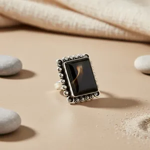 925 Silver Boho-Style <b>Black</b> Onyx Statement <b>Ring</b> for Women Handmade Jewelry Natural Stone Rhodium Plated <b>Men's</b> <b>Ring</b> Fine - Product Image 1
