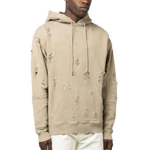 Sudaderas con capucha térmicas para hombre con cremallera de retazos desgastados de alta calidad, sudaderas de fabricación de ropa informal bordada con logotipo personalizado - Product Image 4