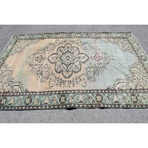 Tapis Vintage en Laine Patchwork Bleu Beige Style Boho Fait à la Main en Peluche Pile Rectangle Couloir pour Entrée Lit Salon 5'8 "X 8'8" - Product Image 3