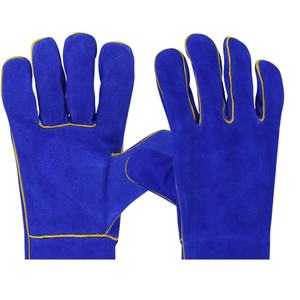 ถุงมือเชื่อมหนังวัวสีน้ำเงินแยกพร้อมซับในผ้าฝ้ายขนแกะท่อสีเหลืองสำหรับงานเชื่อมถุงมือป้องกันการกระแทก - Product Image 4