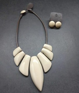 High Quality Leather Cord with Resin Multi Beads Pendent <b>Necklace</b> Set Jewelry Earrings Accessories Women Stainless Steel Jewelry - Product Image 1