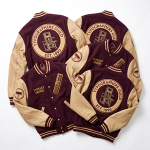 Direct Source Varsity Bomber Jacket Wool Leather Library Bookcase Embroidery Open <b>Book</b> Patch Maroon Coat - Product Image 3