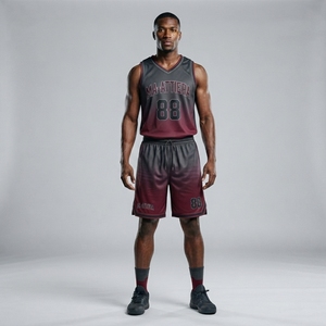 Conjunto de Camiseta y Pantalones Cortos de Baloncesto Ma-Attiera, Negro y Granate 88, Impresión por Sublimación, Malla Transpirable, Uniforme para Hombre Adulto - Product Image 3