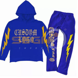 Ropa de calle con logotipo personalizado de peso pesado 400 Gsm pulóver francés Terry Unisex Vintage Puff estampado chándal para hombres - Product Image 4