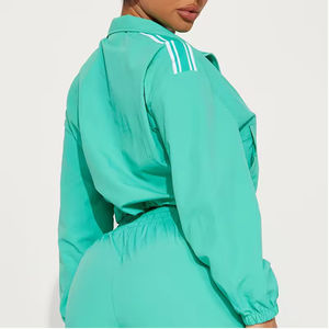 Ensemble de survêtement deux pièces pour femme, veste et pantalon coupe-vent, fermeture éclair, nylon, polyester, streetwear, ensemble coupe-vent noir - Product Image 5