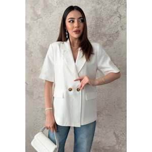 Chaqueta de Manga Corta con 2 Botones para Mujer, Color Blanco Hueso, Marca Elisa Fashion - Color Crudo - Product Image 1