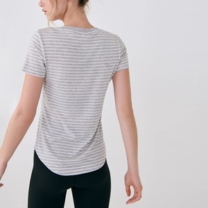 Camiseta de Verano Casual para Mujer, Cuello en V, Tejido Elástico, Corte Regular, Diseño a Rayas con Bloques de Color, Transpirable, Ecológica y Bonita - Product Image 3