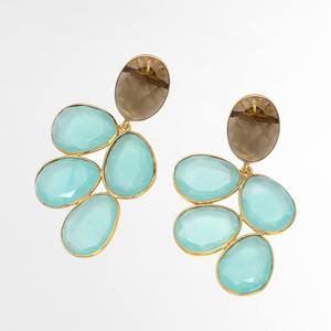 ต่างหูพลอยอะควา ชุบทอง รูปไข่ ต่างหูห้อย คู่ เครื่องประดับที่ไม่ซ้ําใคร - Product Image 5