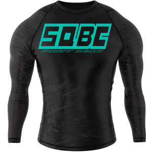 Ensemble de vêtements de sport unisexe à compression, imprimé par transfert thermique, avec logo personnalisé, faible MOQ, pour MMA, comprenant un rashguard et des shorts - Product Image 1