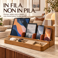 Organizer Multi Perangkat Modern Mewah Keluarga Bambu, Stasiun Pengisian Daya Ponsel, Tablet, E-Reader, Penyangga Buku yang Dapat Disesuaikan, Kabel Tersembunyi