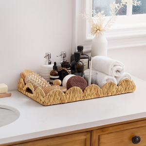 Farmhouse Style Water Hyacinth Scalloped <b>Kitchen</b> Storage Tray <b>Decorative</b> Serving Tray <b>for</b> Vanity, Bedroom, Living Room - Product Image 5