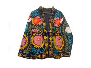 Veste bomber à manches longues en tissu de canard brodé floral fait main, écologique, respirante, blazer court, vêtements de soirée pour femmes - Product Image 6