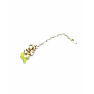 24K Gold Plated Kundan Long Necklace Set Vintage Style Bridal and Party Fine Jewelry with Zircon <b>Yellow</b> - Product Image 5