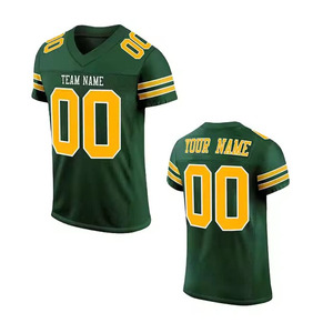 Custom Sublimated American Football Jersey Men's Green Yellow Mesh V-Neck Breathable Short Sleeve Team <b>Name</b> 00 Uniform - Product Image 1