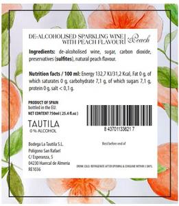 Vino de melocotón espumoso desalcoholizado listo para enviar 0'0 Senorio De La Tautila 750ml Botella de vidrio Ingrediente primario Uva - Product Image 3