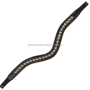 Banda de cuero ecuestre de alta calidad, banda para las cejas acolchada suave con espiral de cristal blanco perla, tamaños personalizados disponibles - Product Image 2