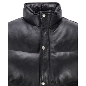 ATLANTIC-Gilet bouffant en cuir matelassé en peau de mouton noire pour hommes, coupe-vent décontracté, fermeture éclair, fourniture ODM - Product Image 5