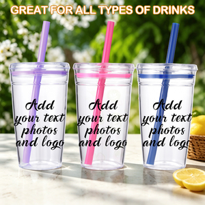 Vaso de Plástico Transparente Personalizable <span class=keywords><strong>con</strong></span> Pajita, Botella de Agua de Doble Pared <span class=keywords><strong>con</strong></span> Tapa, Vaso Reutilizable para Café Helado, Libre de BPA - Product Image 4