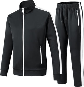 full <b>zip</b> jacket and pants <b>black</b> and white tracksuit set men slim fit training suit gym wear full <b>zip</b> jacket and pants - Product Image 4