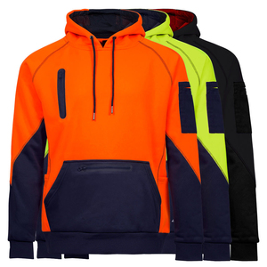2025 nueva tela de lana Clase 3 Hi Vis contraste negro inferior cierre de cremallera Sudadera con capucha para hombre impermeable Hi-Vis Fleece Hoodie - Product Image 3